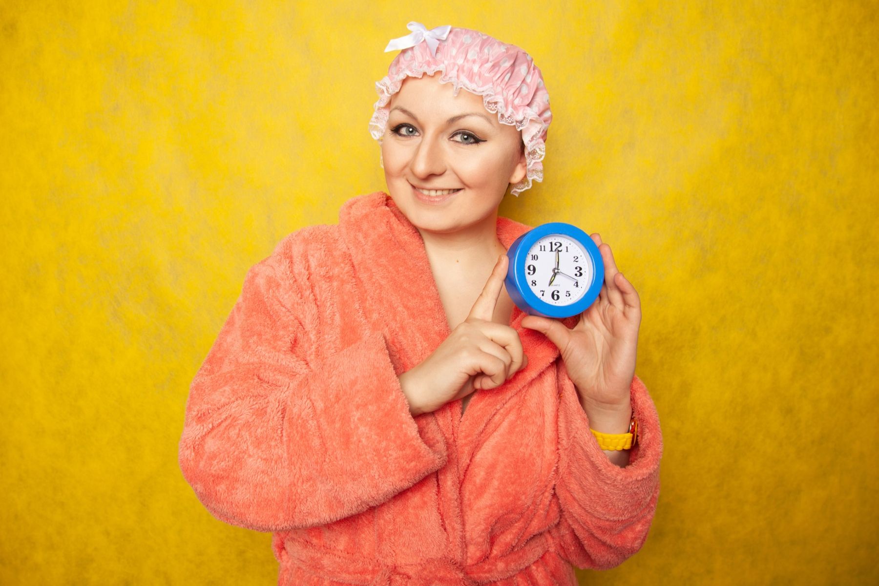 Woman waiting to wash almond oil off hair