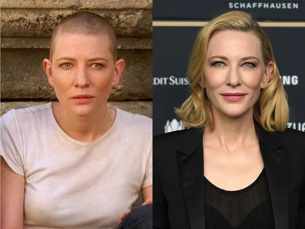 Cate Blanchett bald and with hair