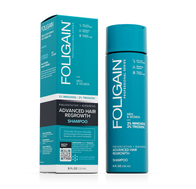 Foligain shampoo to treat hair loss