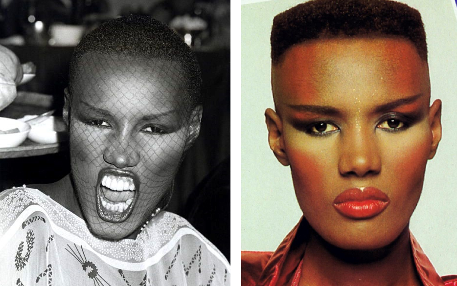 Grace Jones bald and with hair