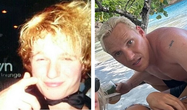 Jamie Laing at a younger age as a redhead and today as a bleach blond