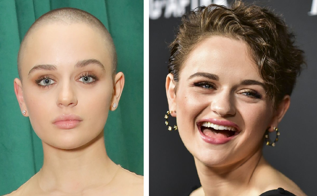 Joey King bald and with hair