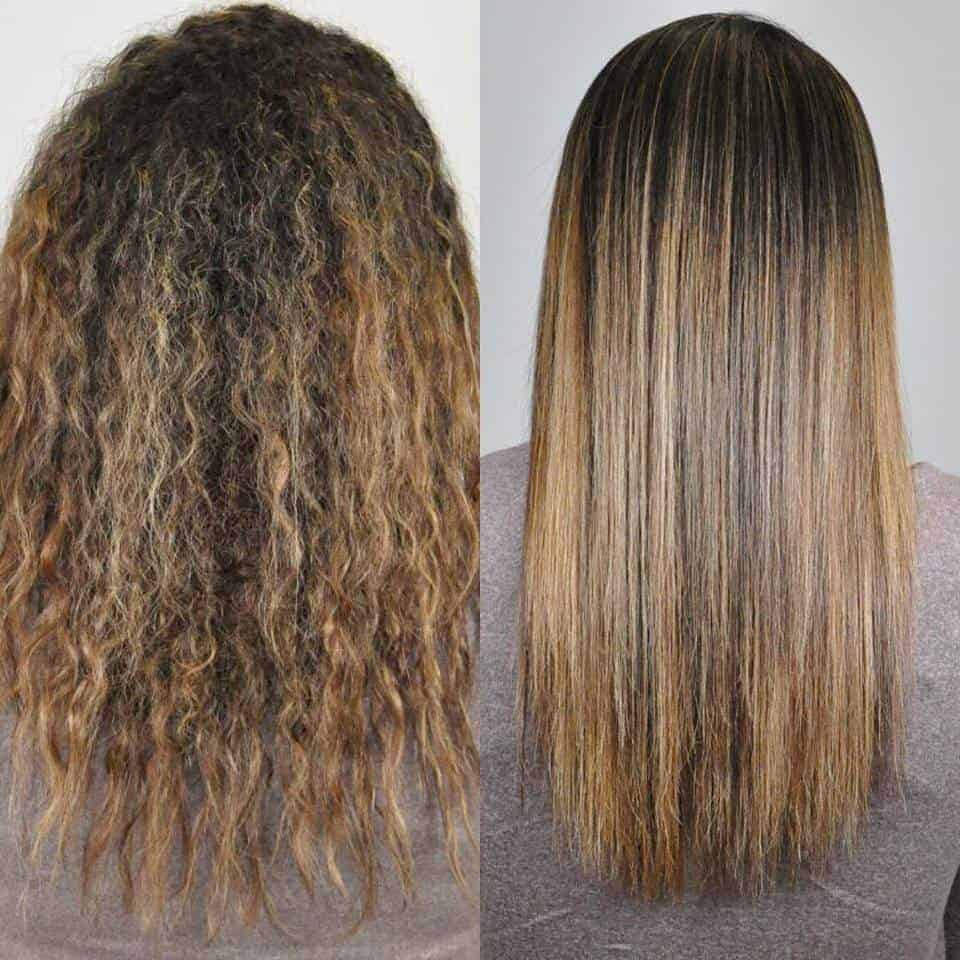 Keratin treated hair before and after