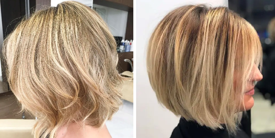 Mid-length bob with long layers examples