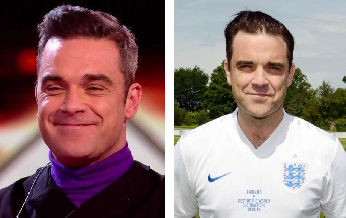 Robbie Williams in 2012 (left) and 2014 (right)