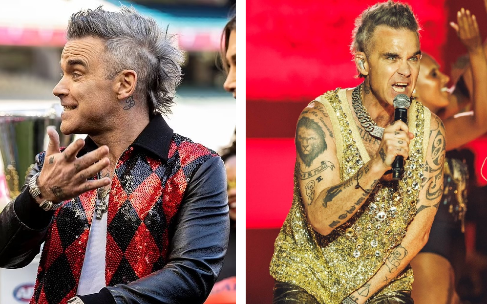 Robbie Williams in 2022 (left) and 2023 (right)