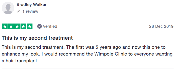 Wimpole Hair Transplant clinic Trustpilot Testimonial 2