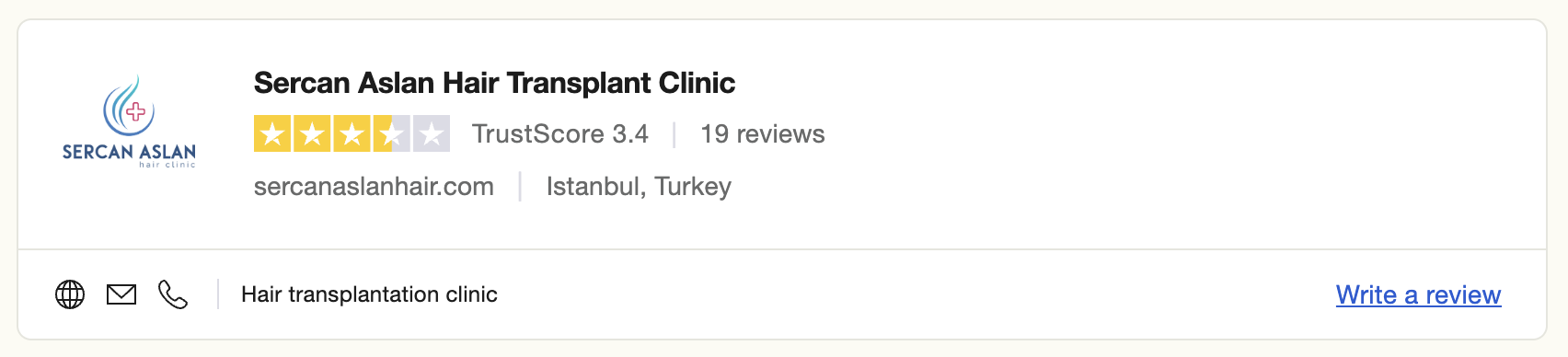 Trustscore review of a particular hair transplant clinic