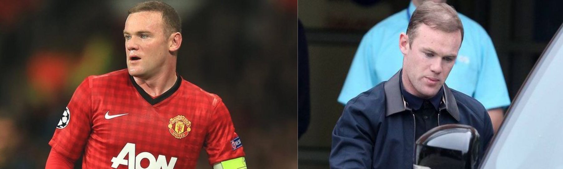 Wayne Rooney's hair in 2012 (left) and in 2013 (right)