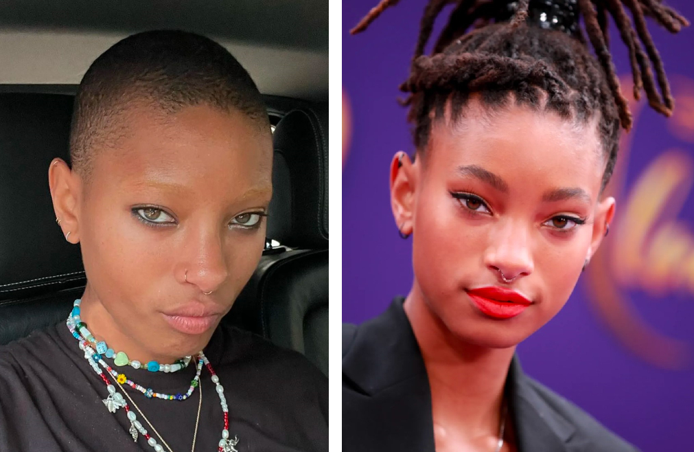Willow Smith bald and with hair