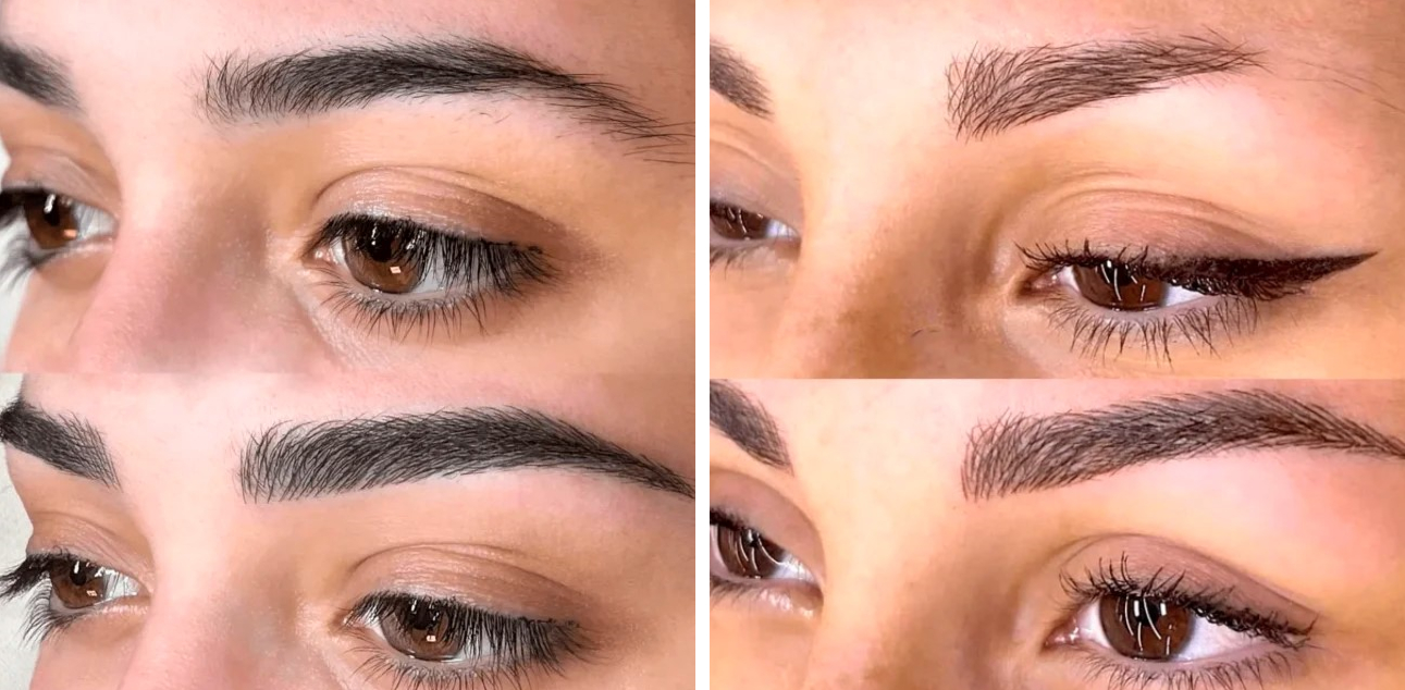 before and after microblading (left) and eyebrow tattoos (right)