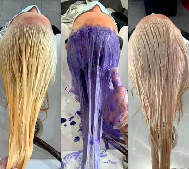 before and after toning with purple shampoo