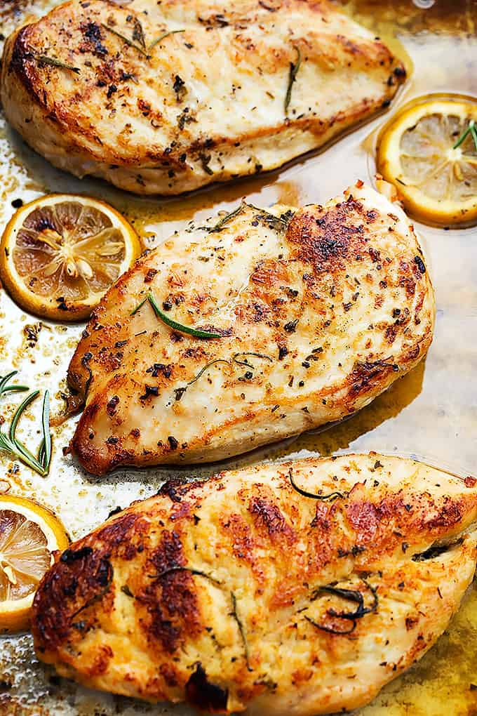 grilled chicken with lemon in a pan