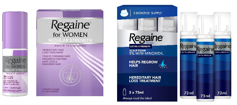 Topical Minoxidil for men and women available in Regaine products
